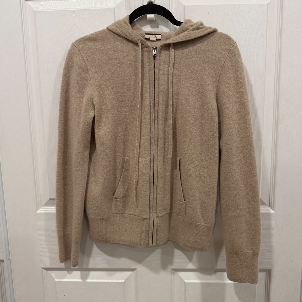 J.Crew 100% Cashmere Full Zip Hoodie Tan BJ611 Medium